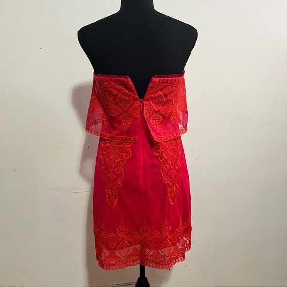 BCBGMaxazria 2 Mayela Red Strapless 100% Silk Embroidered Boho Fairy Mini Dress - Picture 7 of 15